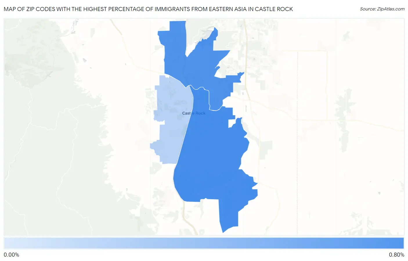 Zip Codes with the Highest Percentage of Immigrants from Eastern Asia in Castle Rock Map