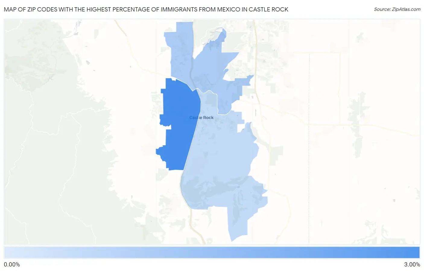 Zip Codes with the Highest Percentage of Immigrants from Mexico in Castle Rock Map