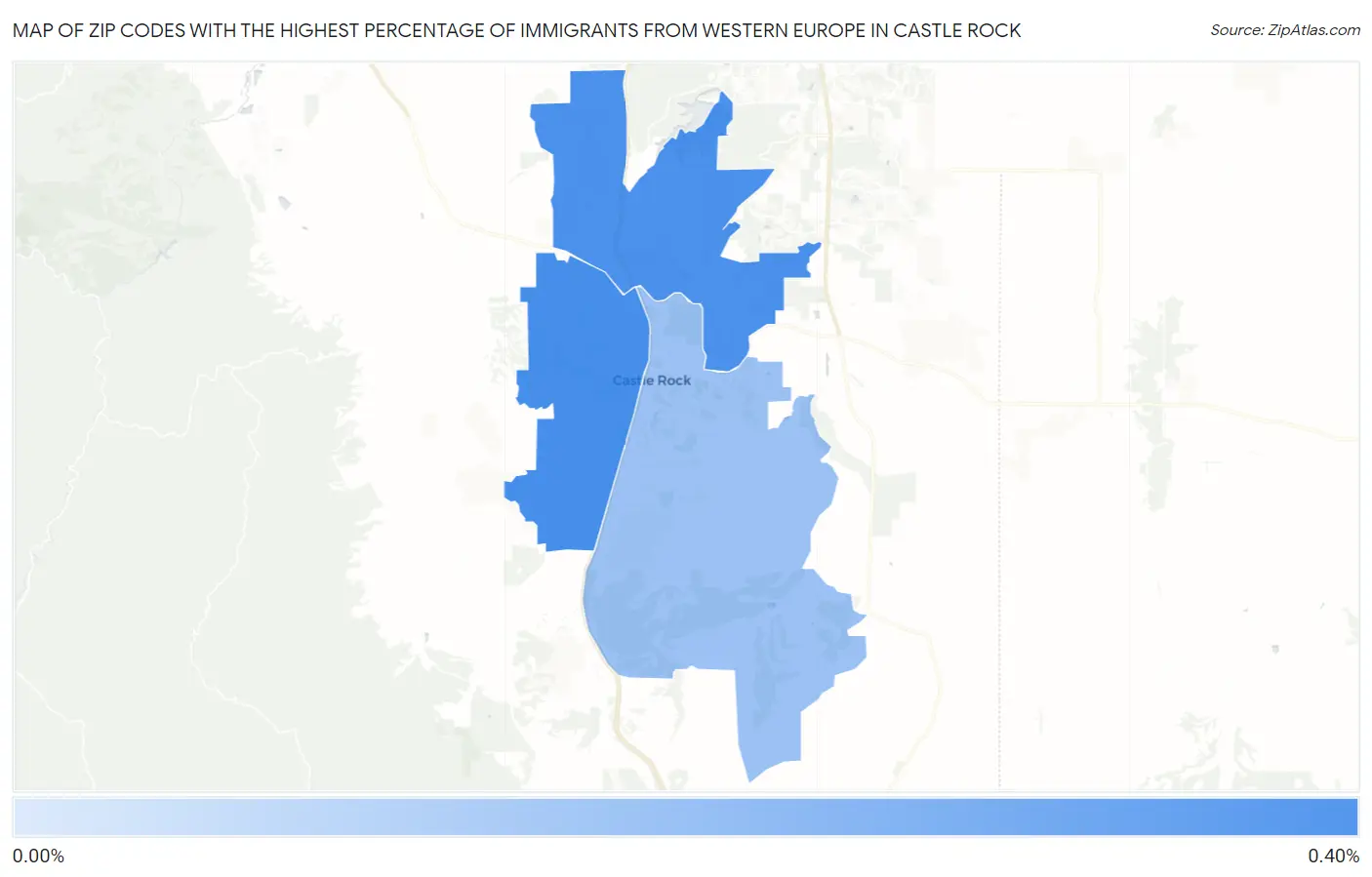 Zip Codes with the Highest Percentage of Immigrants from Western Europe in Castle Rock Map