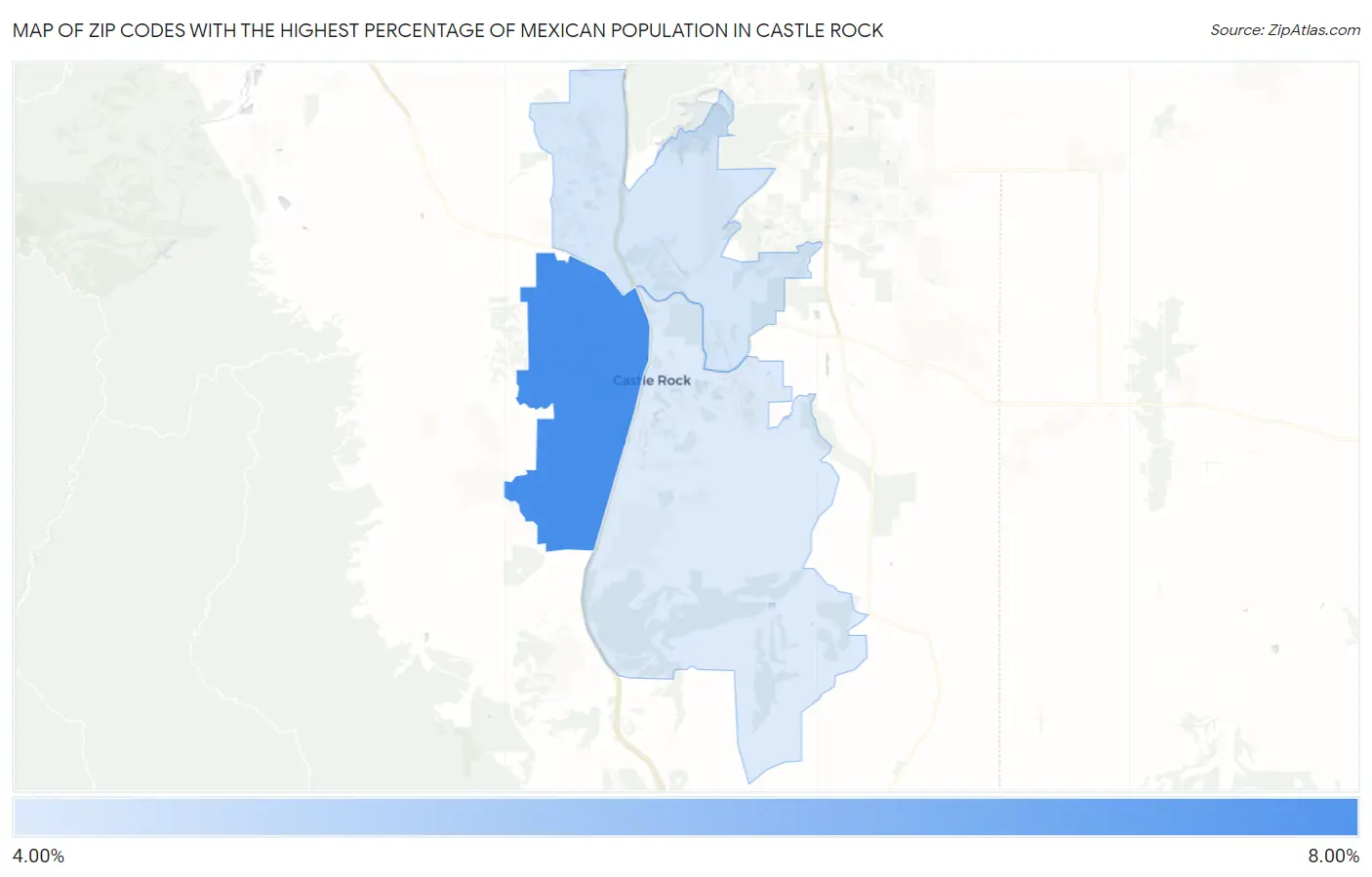 Zip Codes with the Highest Percentage of Mexican Population in Castle Rock Map
