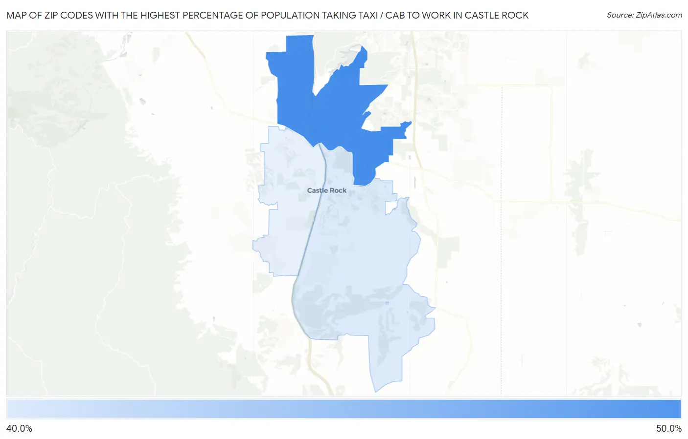 Zip Codes with the Highest Percentage of Population Taking Taxi / Cab to Work in Castle Rock Map