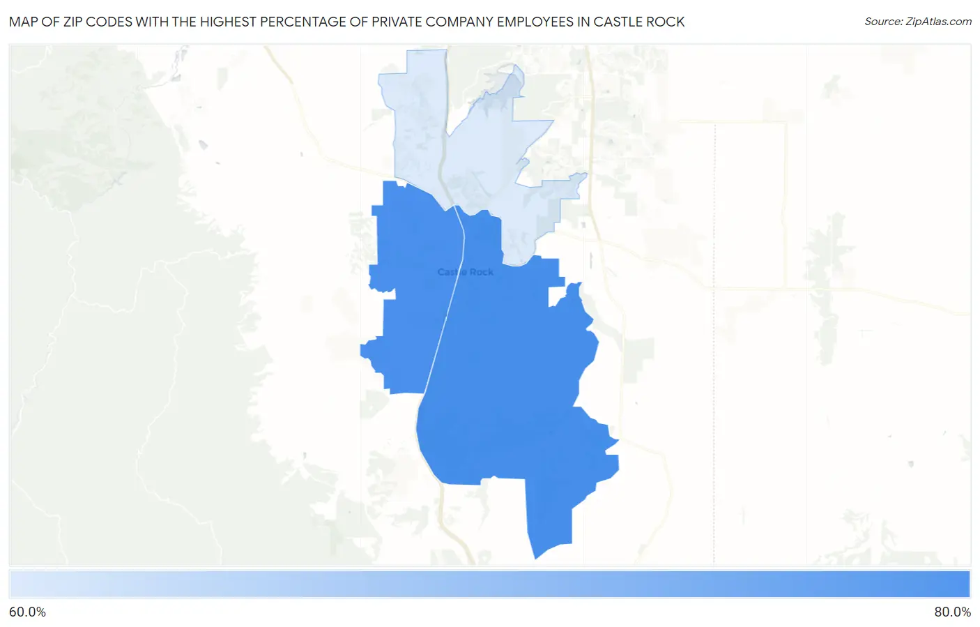 Zip Codes with the Highest Percentage of Private Company Employees in Castle Rock Map