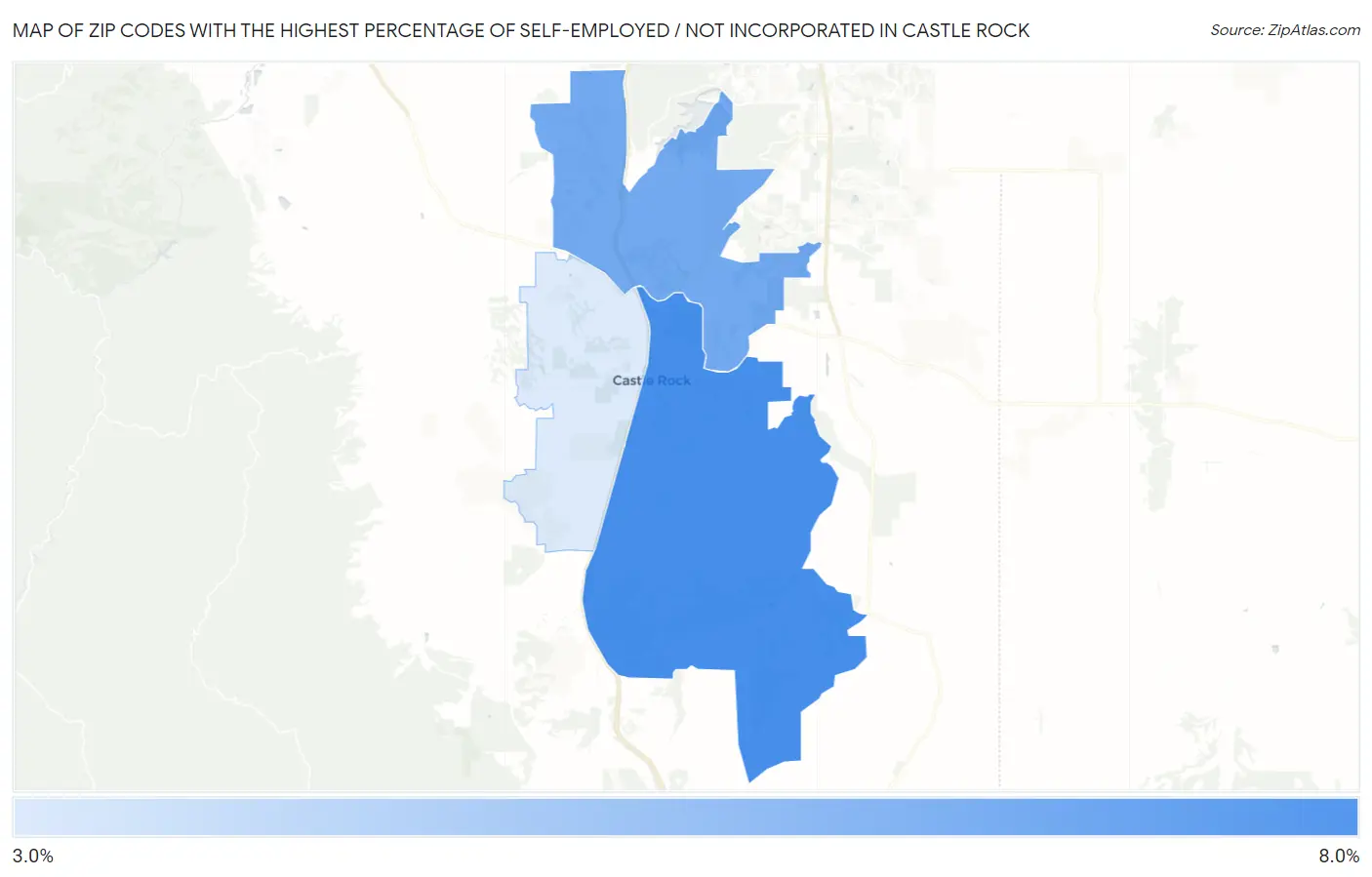 Zip Codes with the Highest Percentage of Self-Employed / Not Incorporated in Castle Rock Map