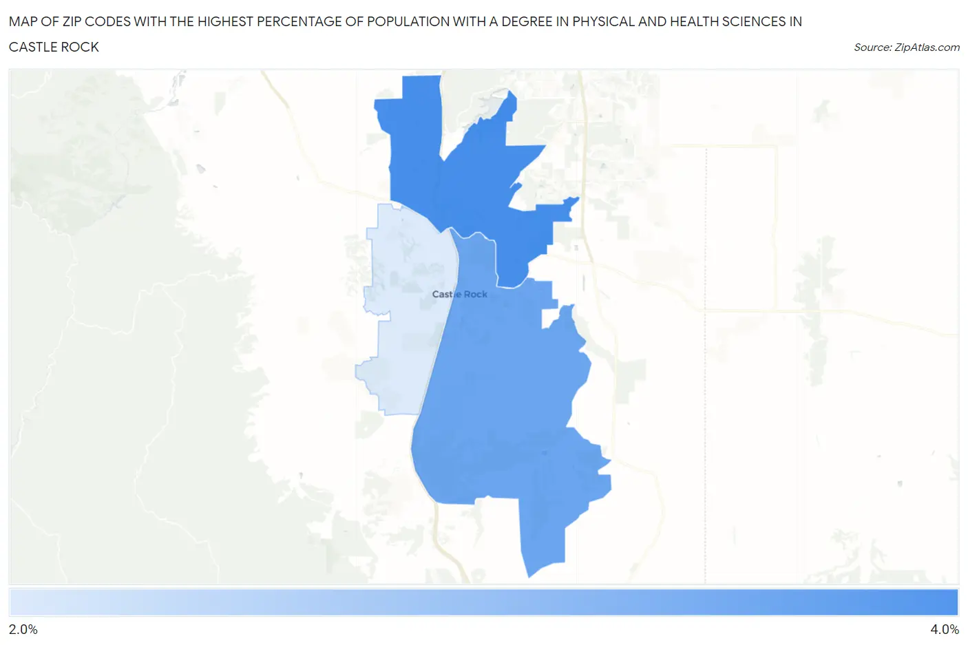 Zip Codes with the Highest Percentage of Population with a Degree in Physical and Health Sciences in Castle Rock Map