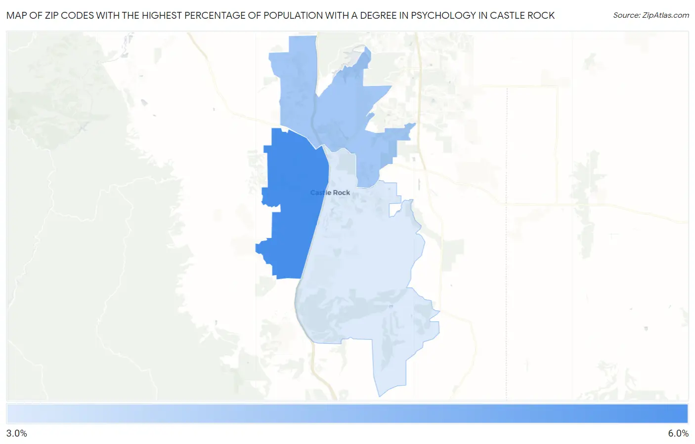 Zip Codes with the Highest Percentage of Population with a Degree in Psychology in Castle Rock Map