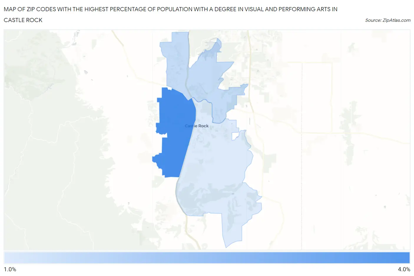 Zip Codes with the Highest Percentage of Population with a Degree in Visual and Performing Arts in Castle Rock Map