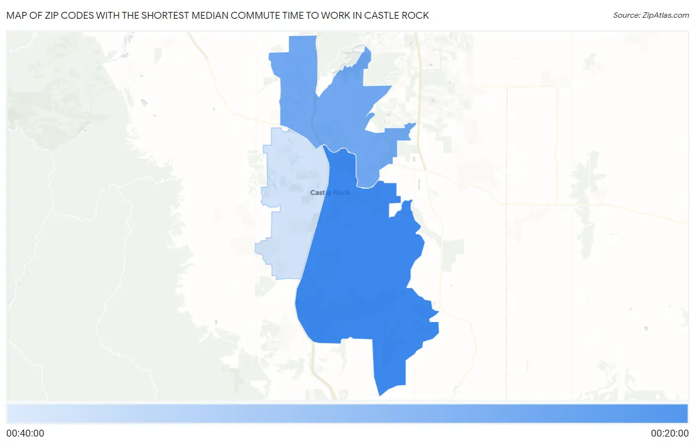 Zip Codes with the Shortest Median Commute Time to Work in Castle Rock Map