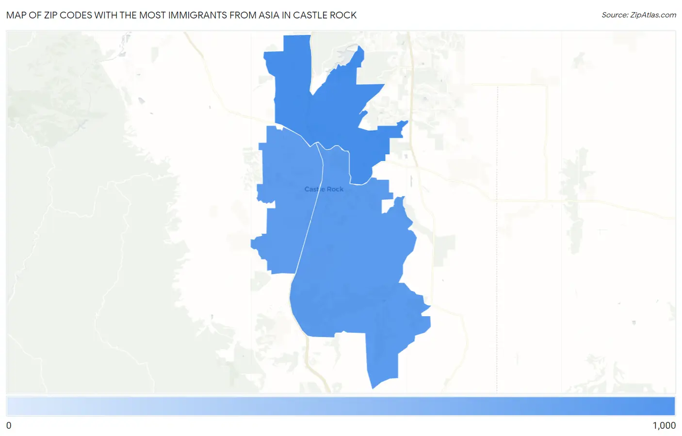 Zip Codes with the Most Immigrants from Asia in Castle Rock Map