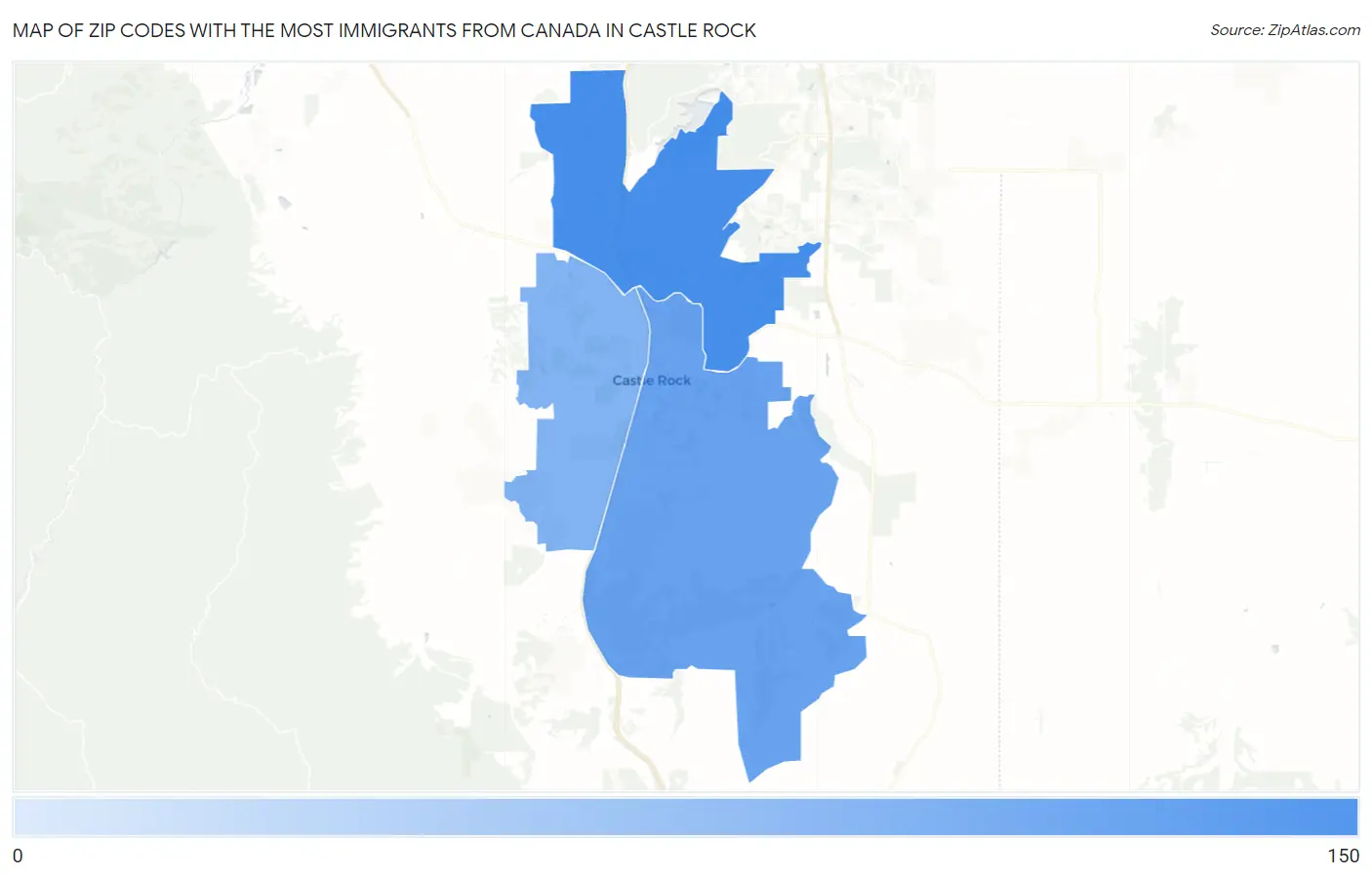 Zip Codes with the Most Immigrants from Canada in Castle Rock Map