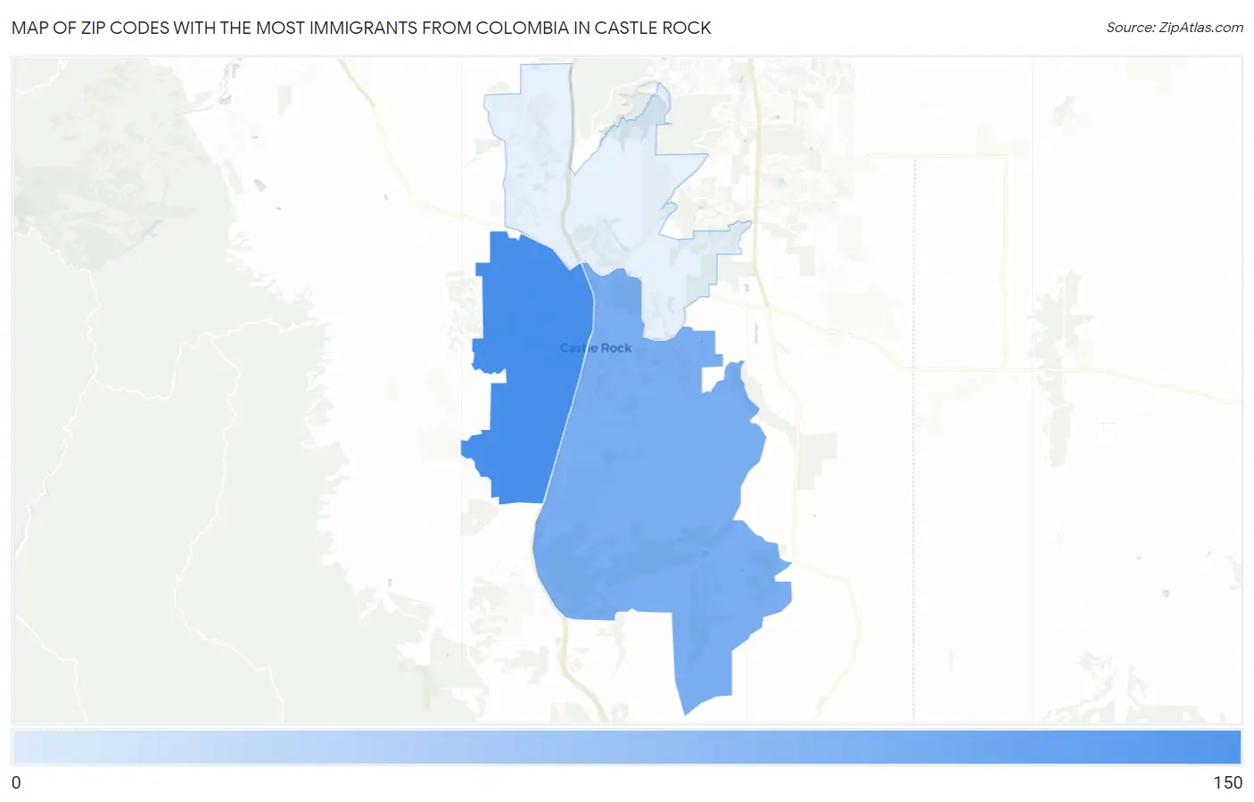 Zip Codes with the Most Immigrants from Colombia in Castle Rock Map