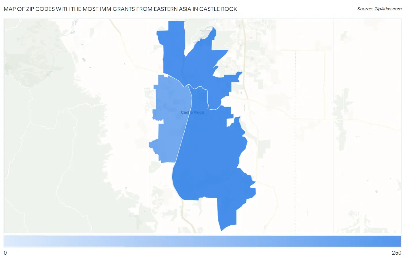 Zip Codes with the Most Immigrants from Eastern Asia in Castle Rock Map