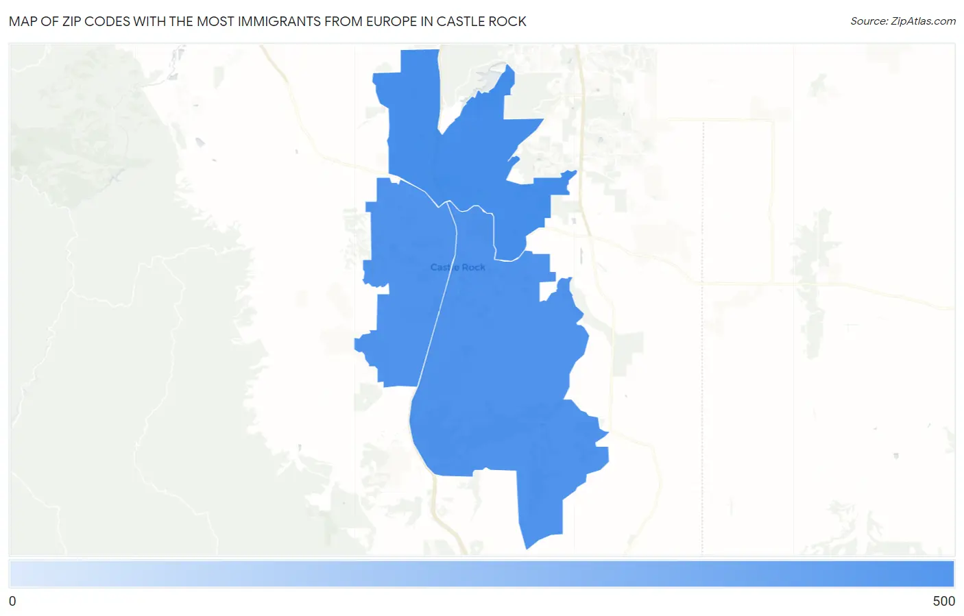 Zip Codes with the Most Immigrants from Europe in Castle Rock Map