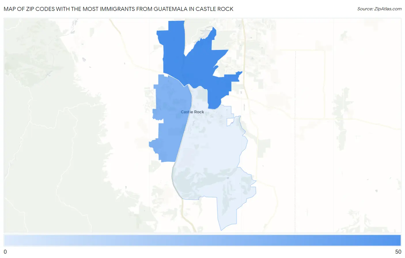 Zip Codes with the Most Immigrants from Guatemala in Castle Rock Map