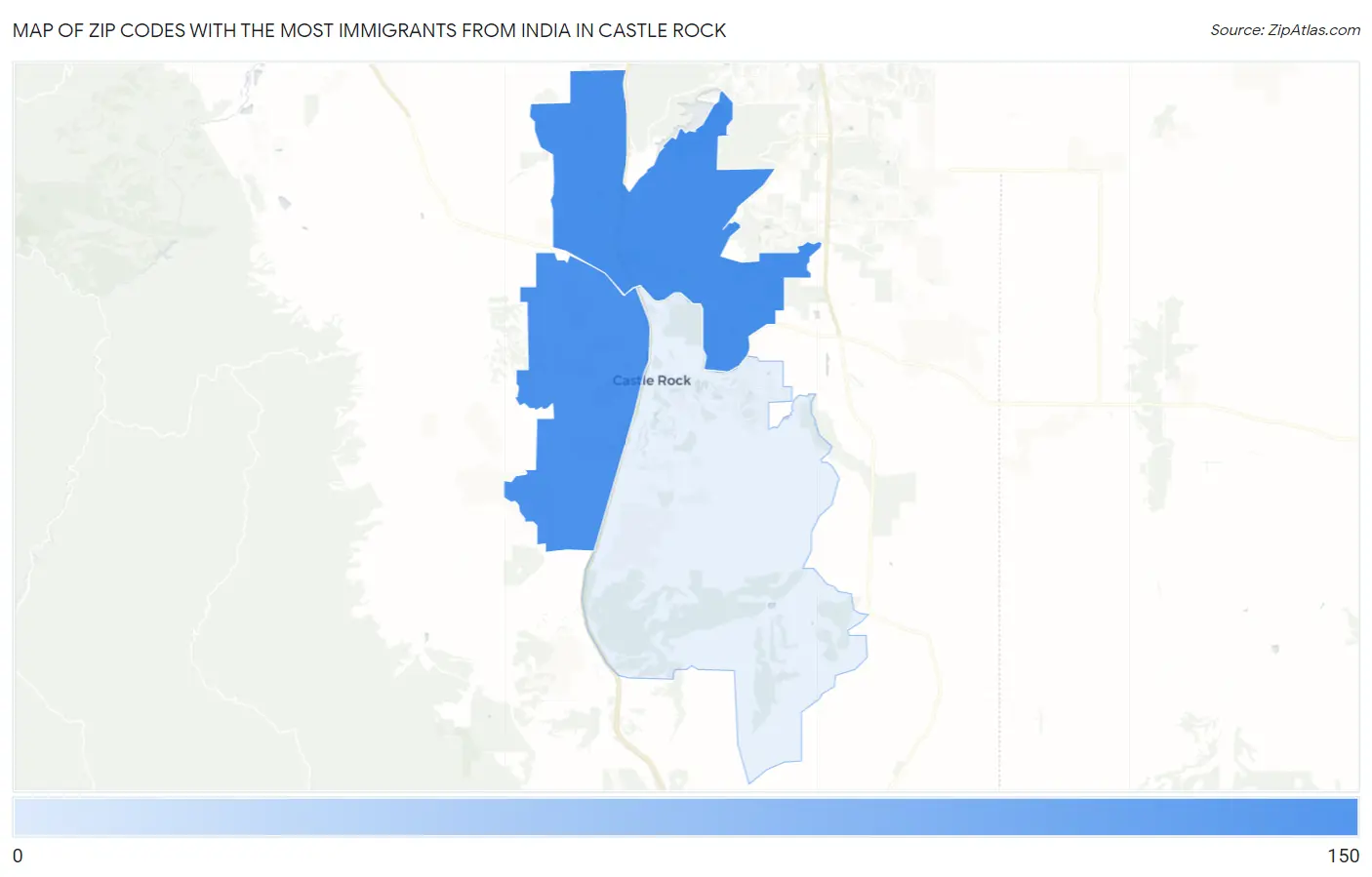 Zip Codes with the Most Immigrants from India in Castle Rock Map