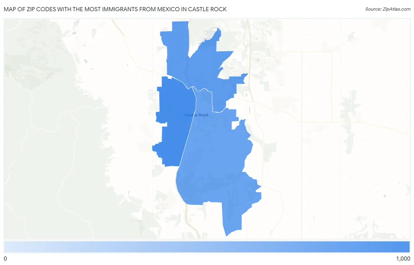 Zip Codes with the Most Immigrants from Mexico in Castle Rock Map