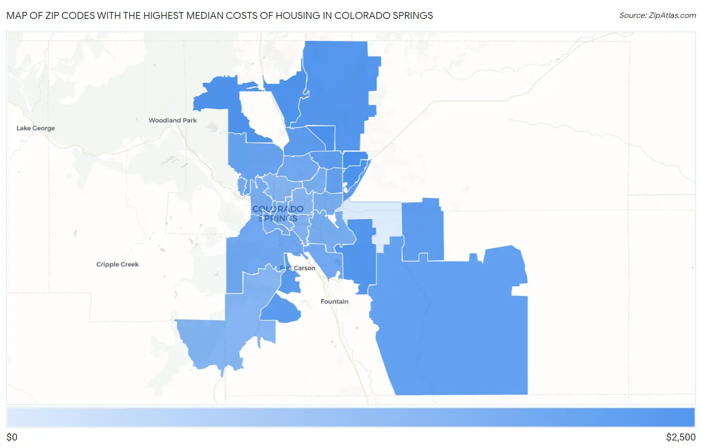 Zip Codes with the Highest Median Costs of Housing in Colorado Springs Map