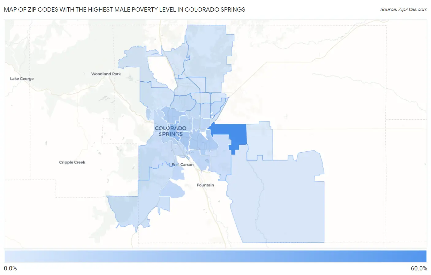 Zip Codes with the Highest Male Poverty Level in Colorado Springs Map