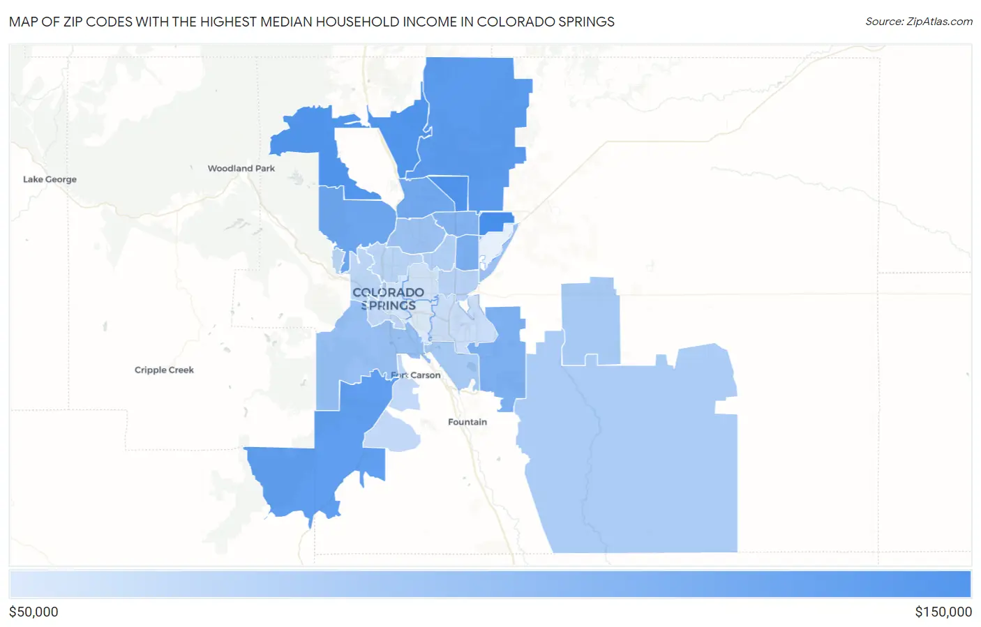 Zip Codes with the Highest Median Household Income in Colorado Springs Map