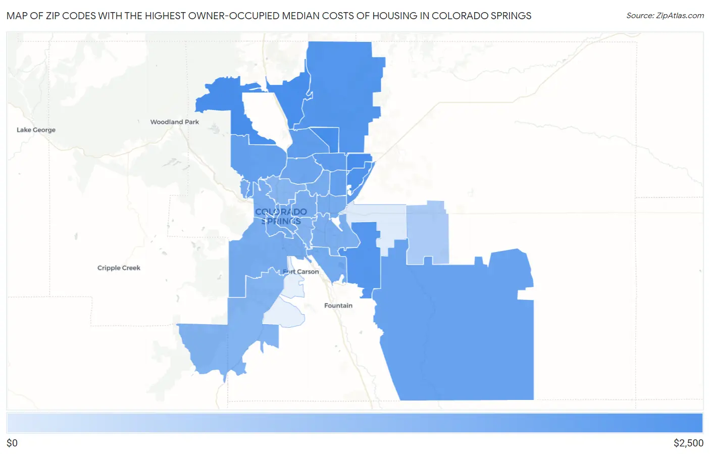 Zip Codes with the Highest Owner-Occupied Median Costs of Housing in Colorado Springs Map