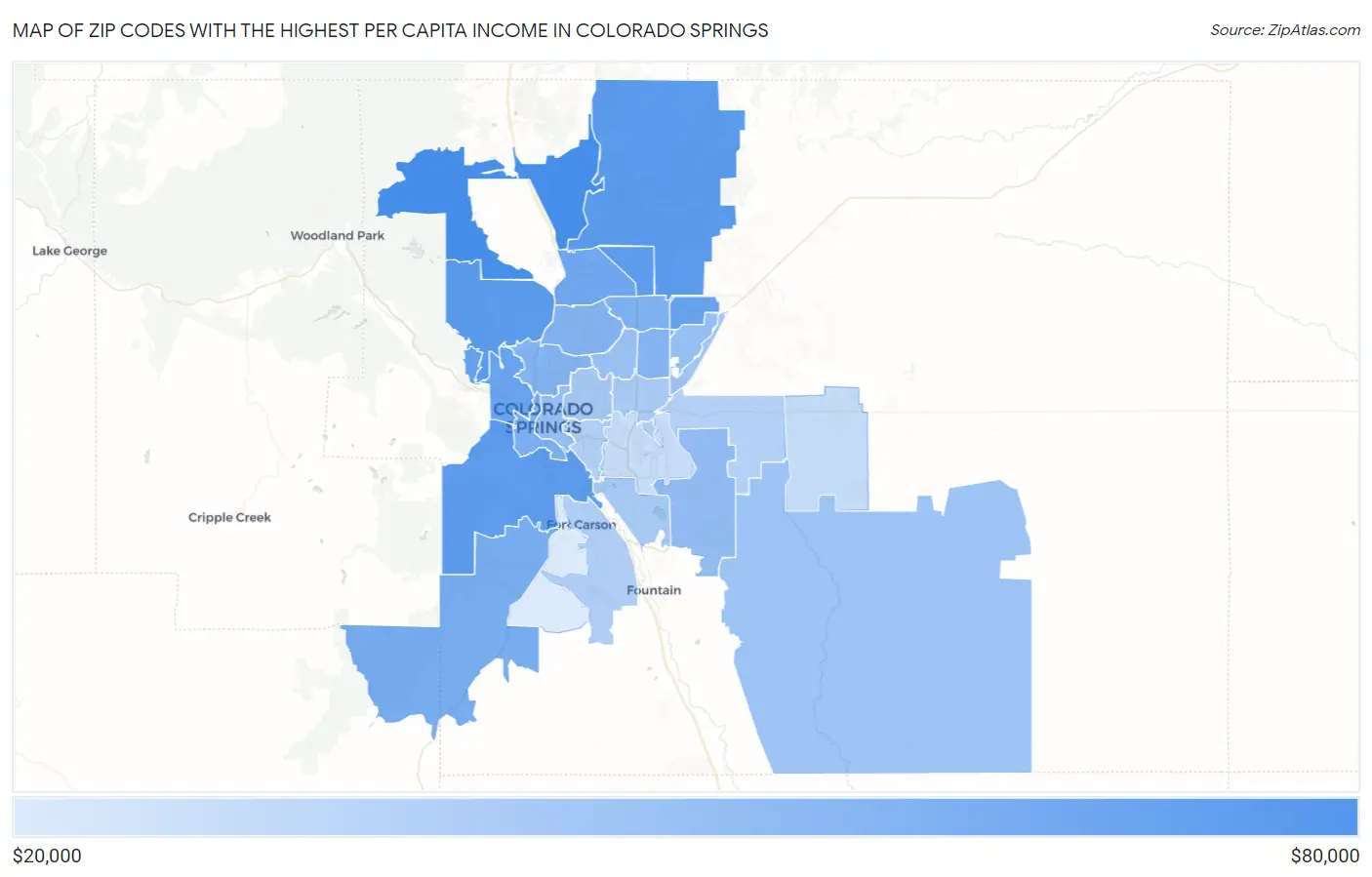 Zip Codes with the Highest Per Capita Income in Colorado Springs Map