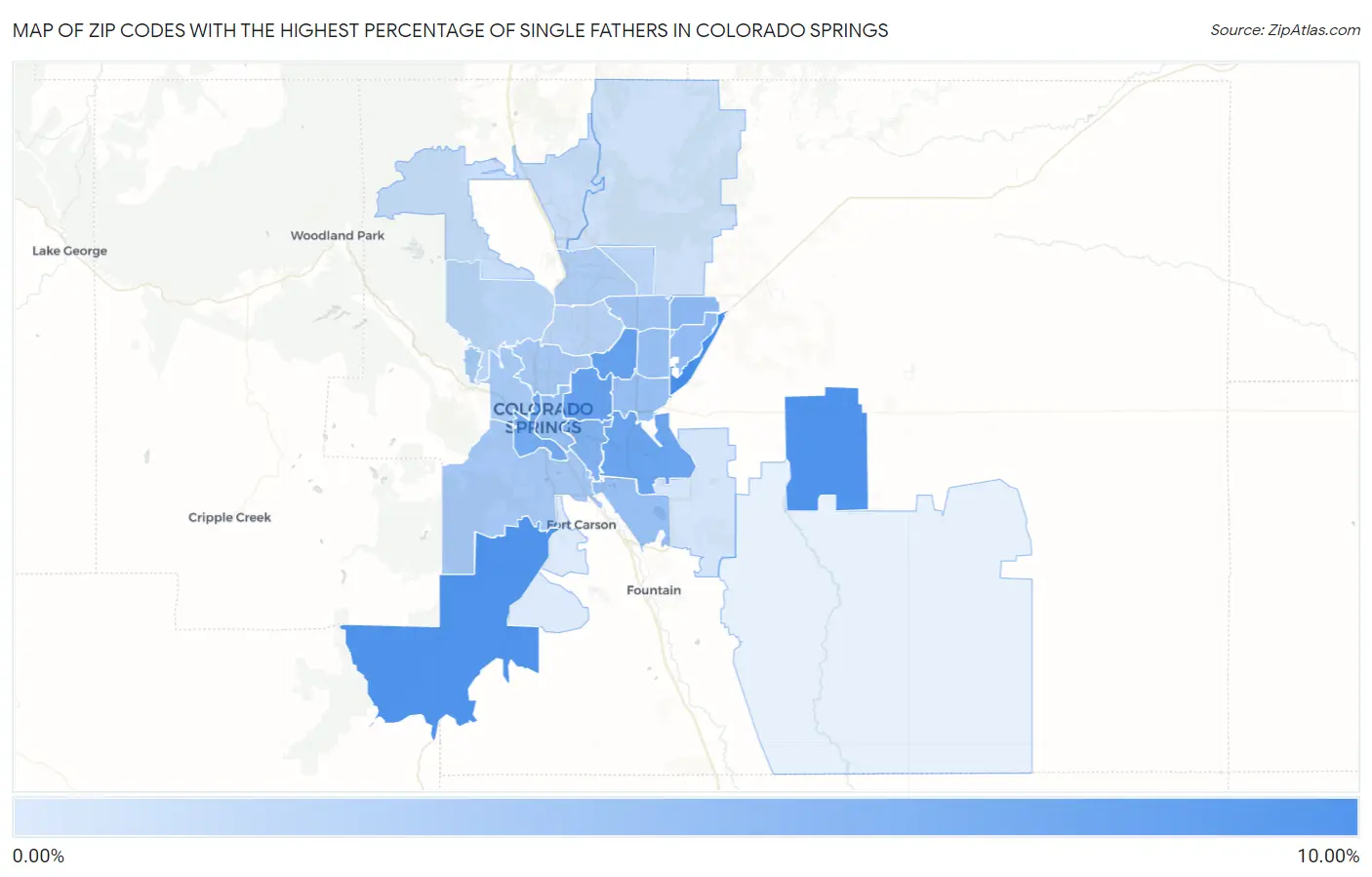 Zip Codes with the Highest Percentage of Single Fathers in Colorado Springs Map