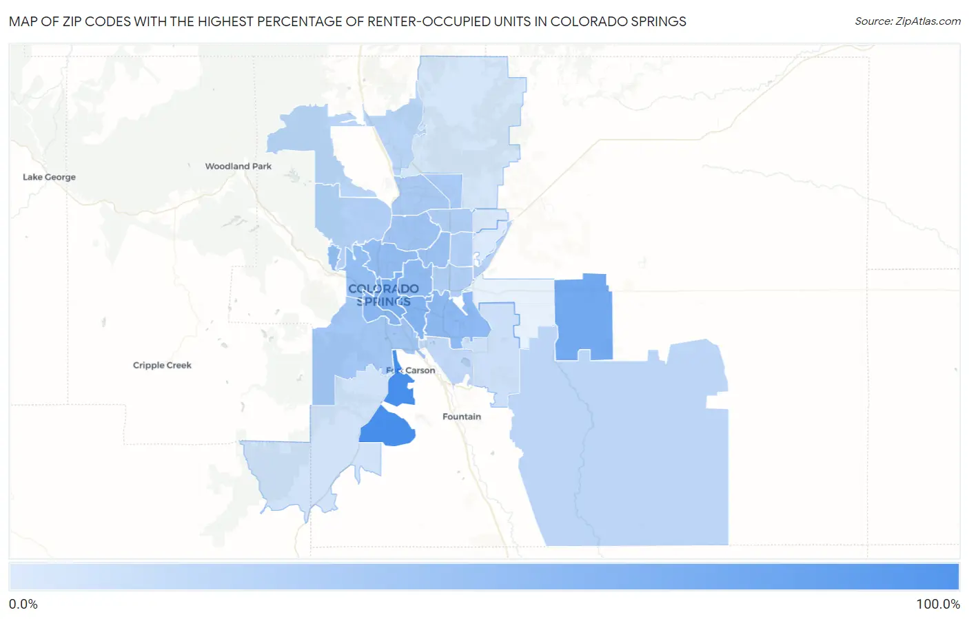 Zip Codes with the Highest Percentage of Renter-Occupied Units in Colorado Springs Map