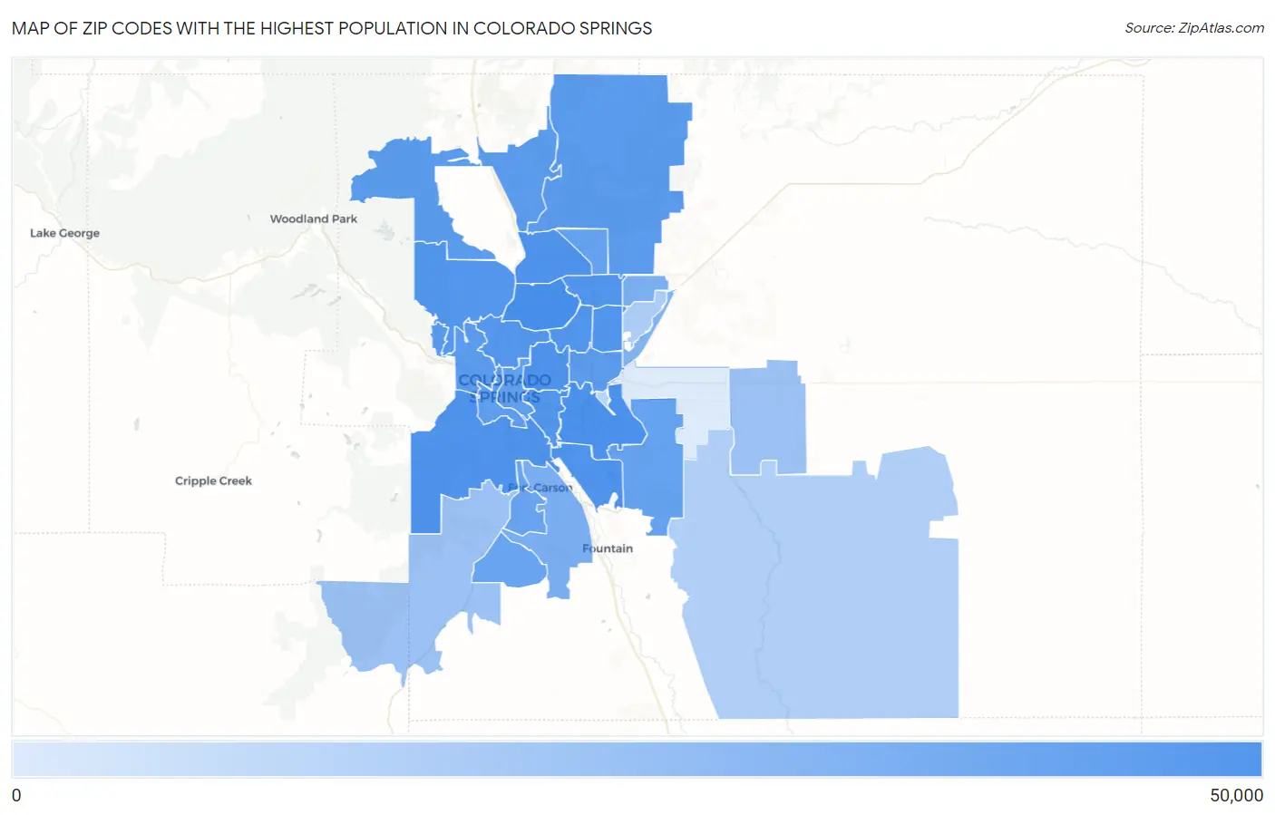 Zip Codes with the Highest Population in Colorado Springs Map