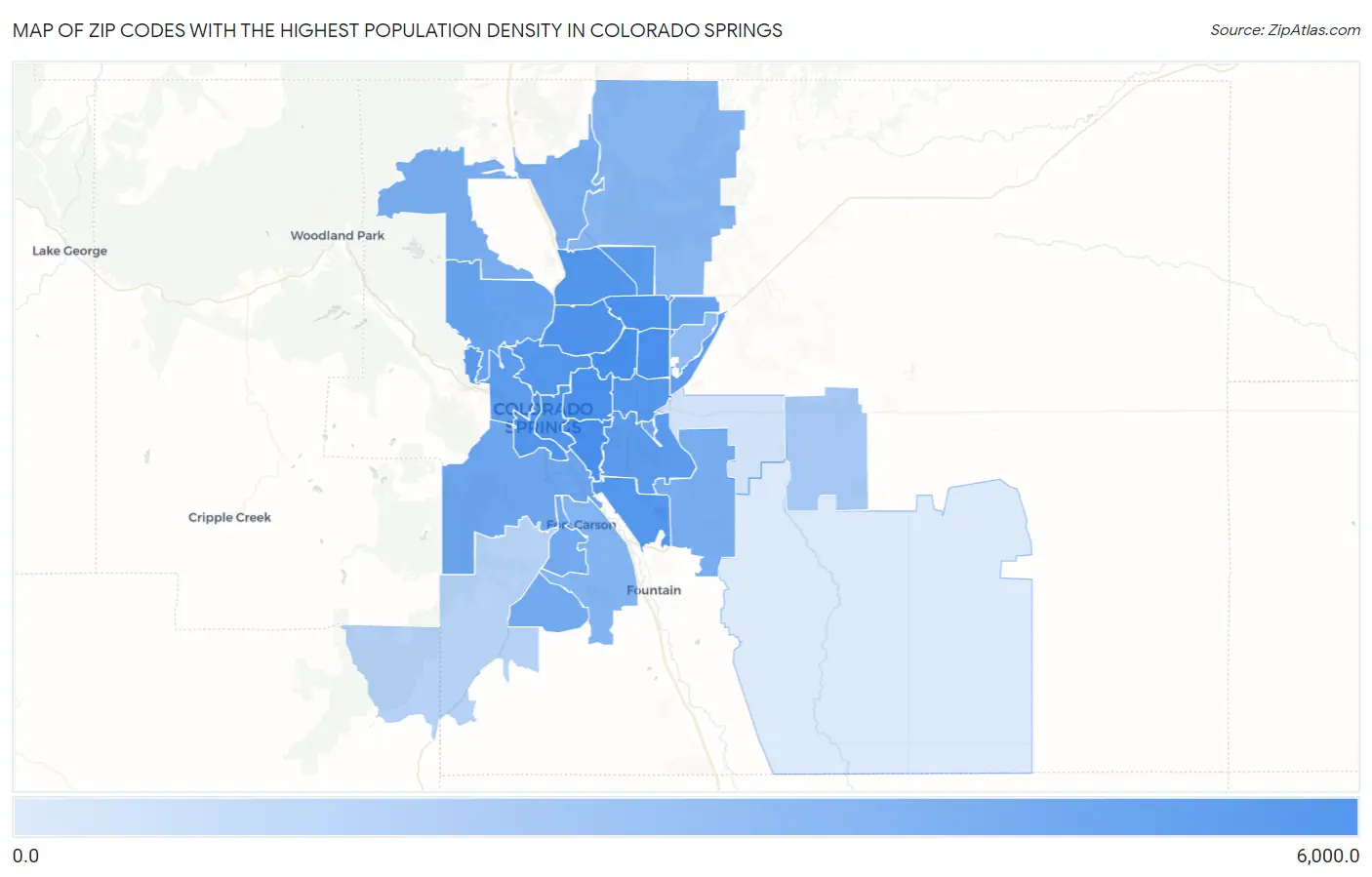 Zip Codes with the Highest Population Density in Colorado Springs Map