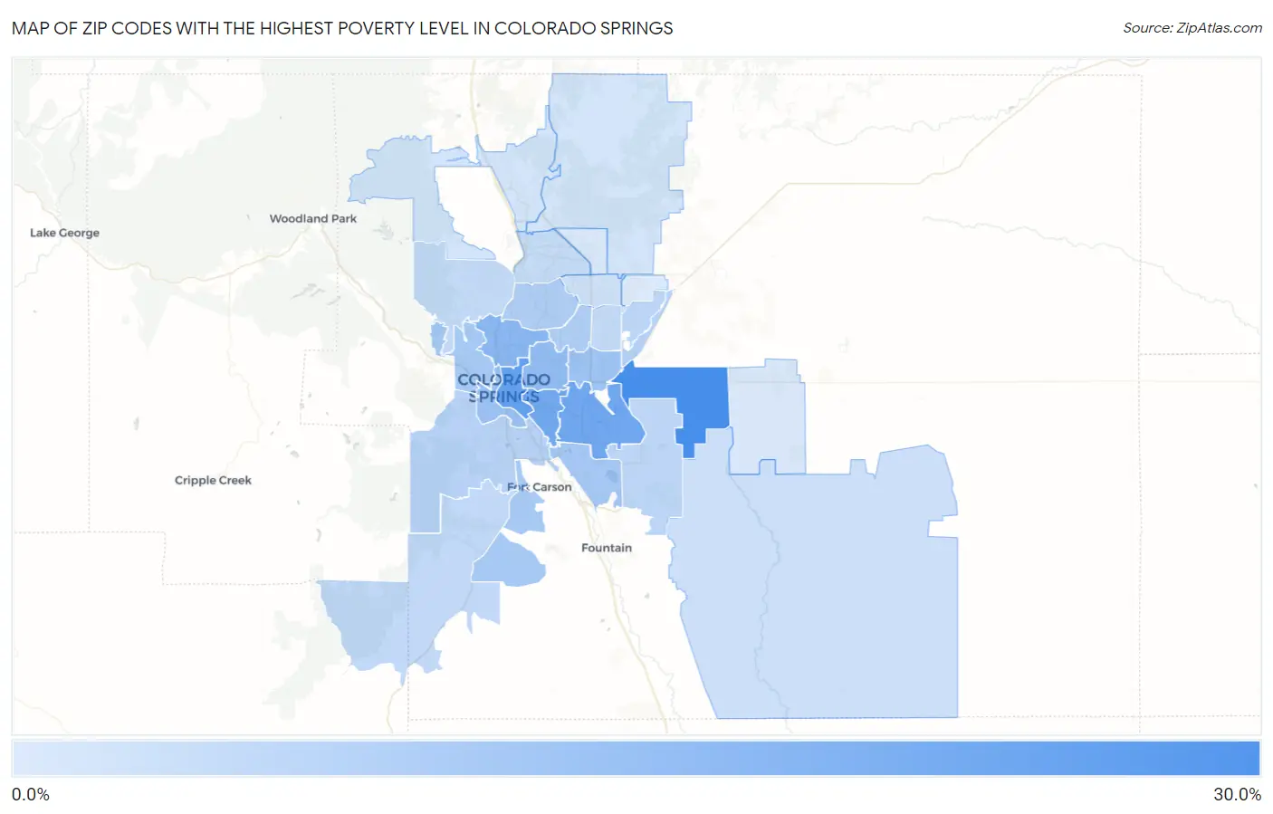 Zip Codes with the Highest Poverty Level in Colorado Springs Map