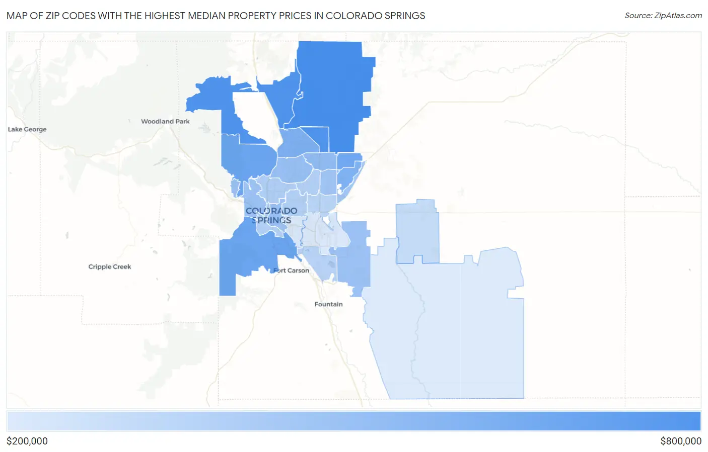 Zip Codes with the Highest Median Property Prices in Colorado Springs Map