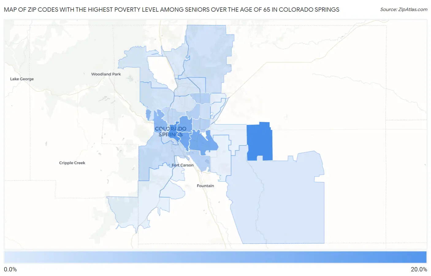 Zip Codes with the Highest Poverty Level Among Seniors Over the Age of 65 in Colorado Springs Map
