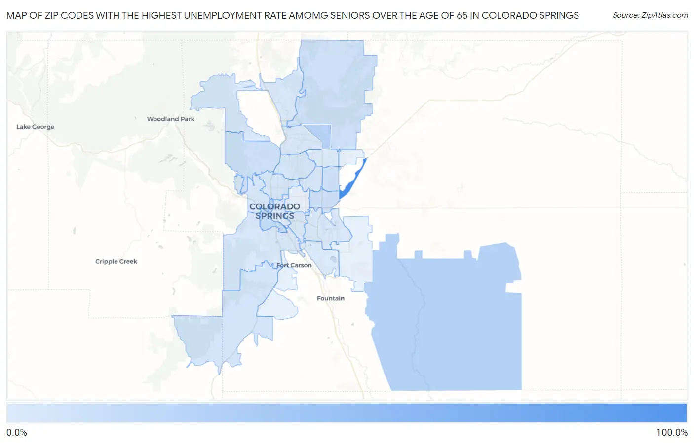Zip Codes with the Highest Unemployment Rate Amomg Seniors Over the Age of 65 in Colorado Springs Map