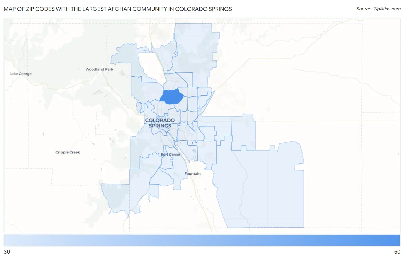 Zip Codes with the Largest Afghan Community in Colorado Springs Map