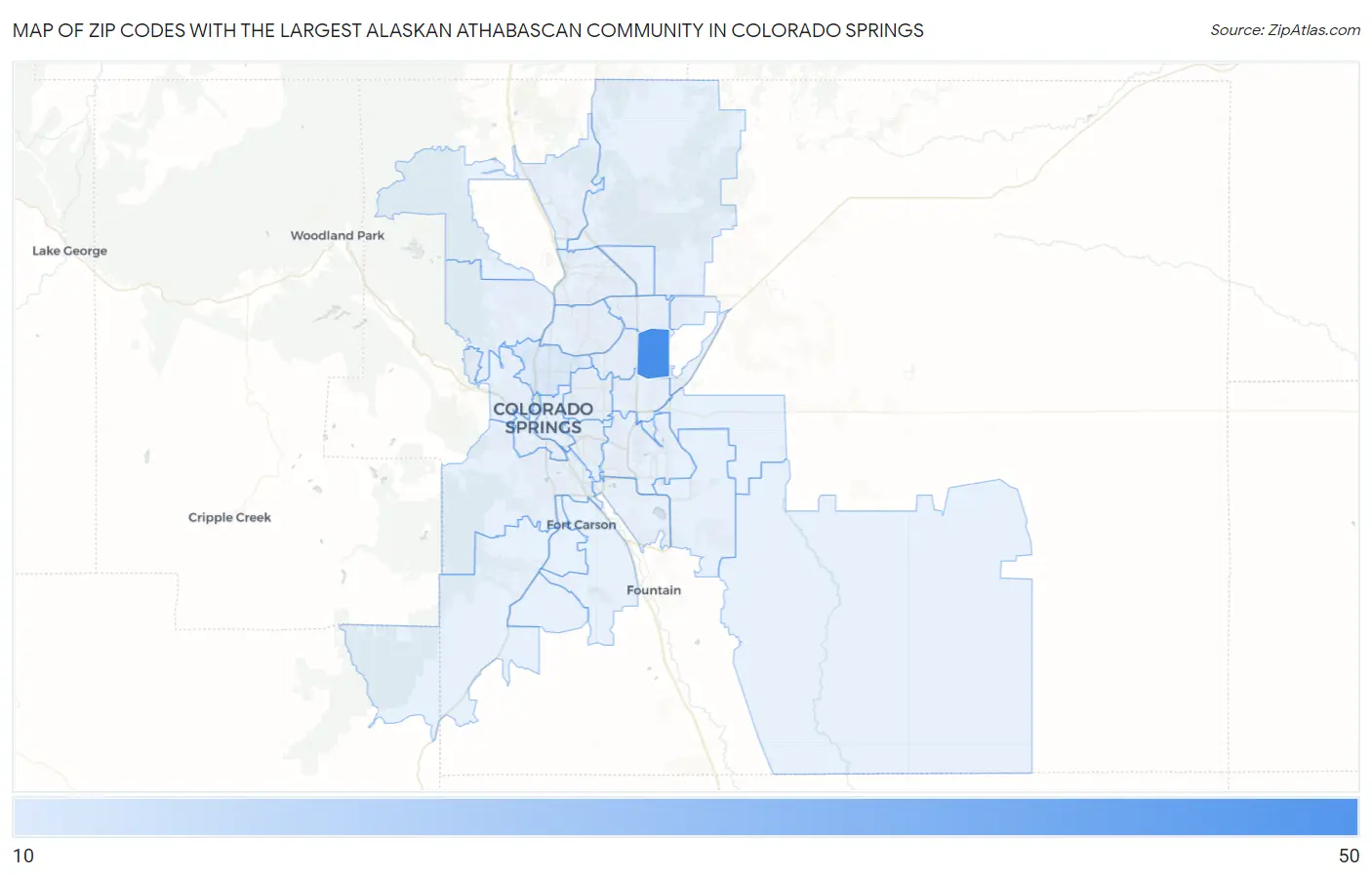 Zip Codes with the Largest Alaskan Athabascan Community in Colorado Springs Map
