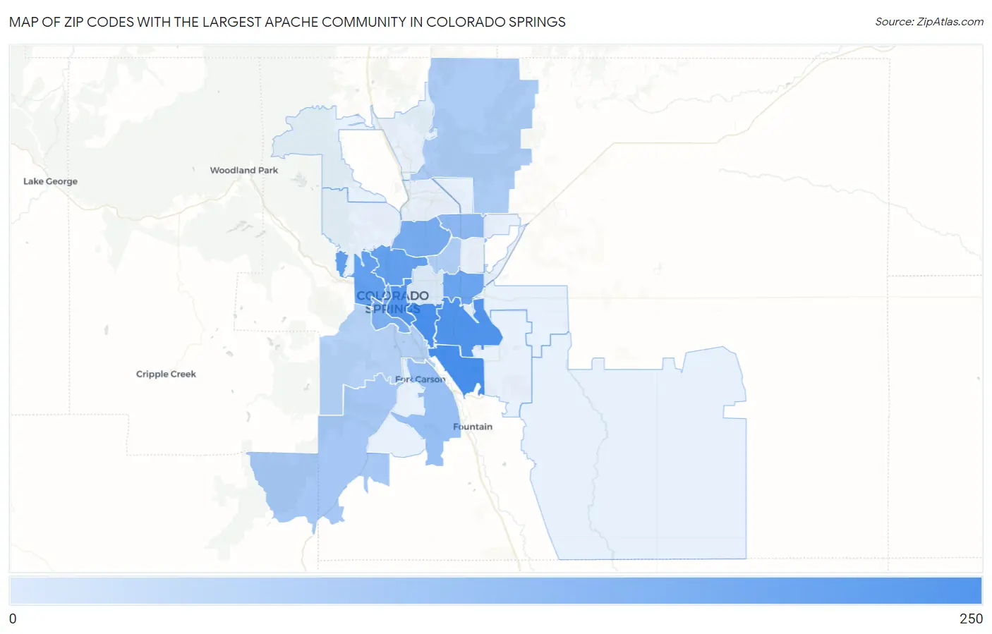 Zip Codes with the Largest Apache Community in Colorado Springs Map
