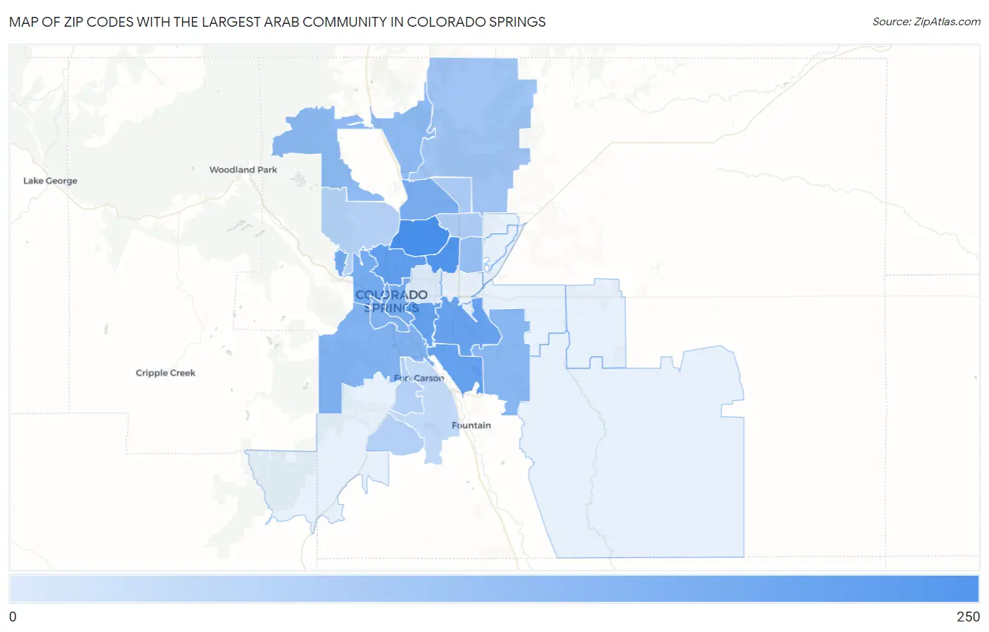 Zip Codes with the Largest Arab Community in Colorado Springs Map