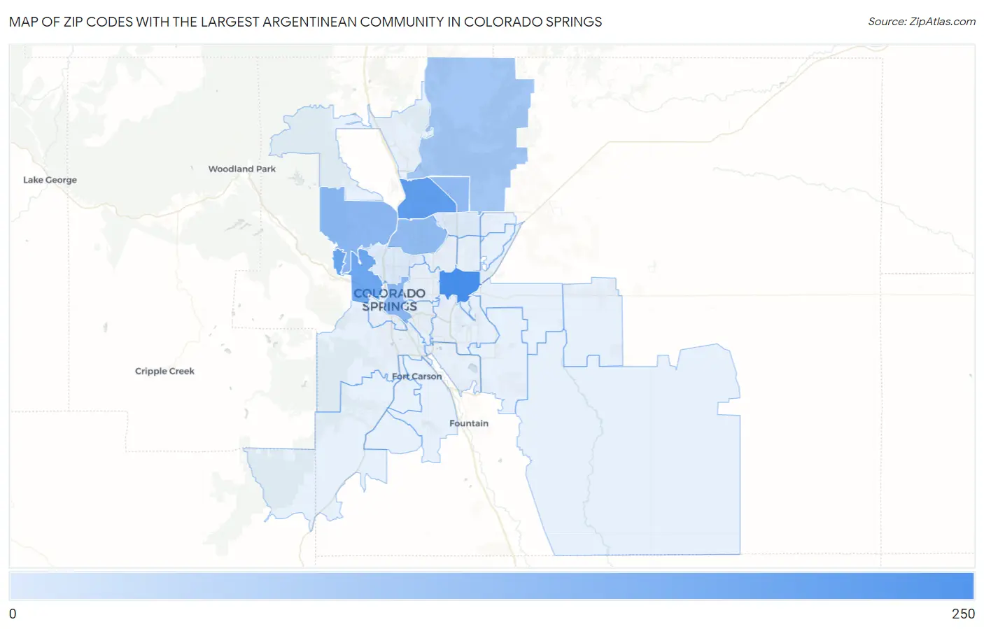 Zip Codes with the Largest Argentinean Community in Colorado Springs Map