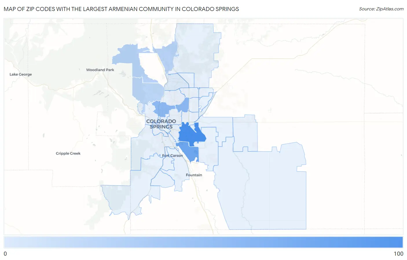 Zip Codes with the Largest Armenian Community in Colorado Springs Map