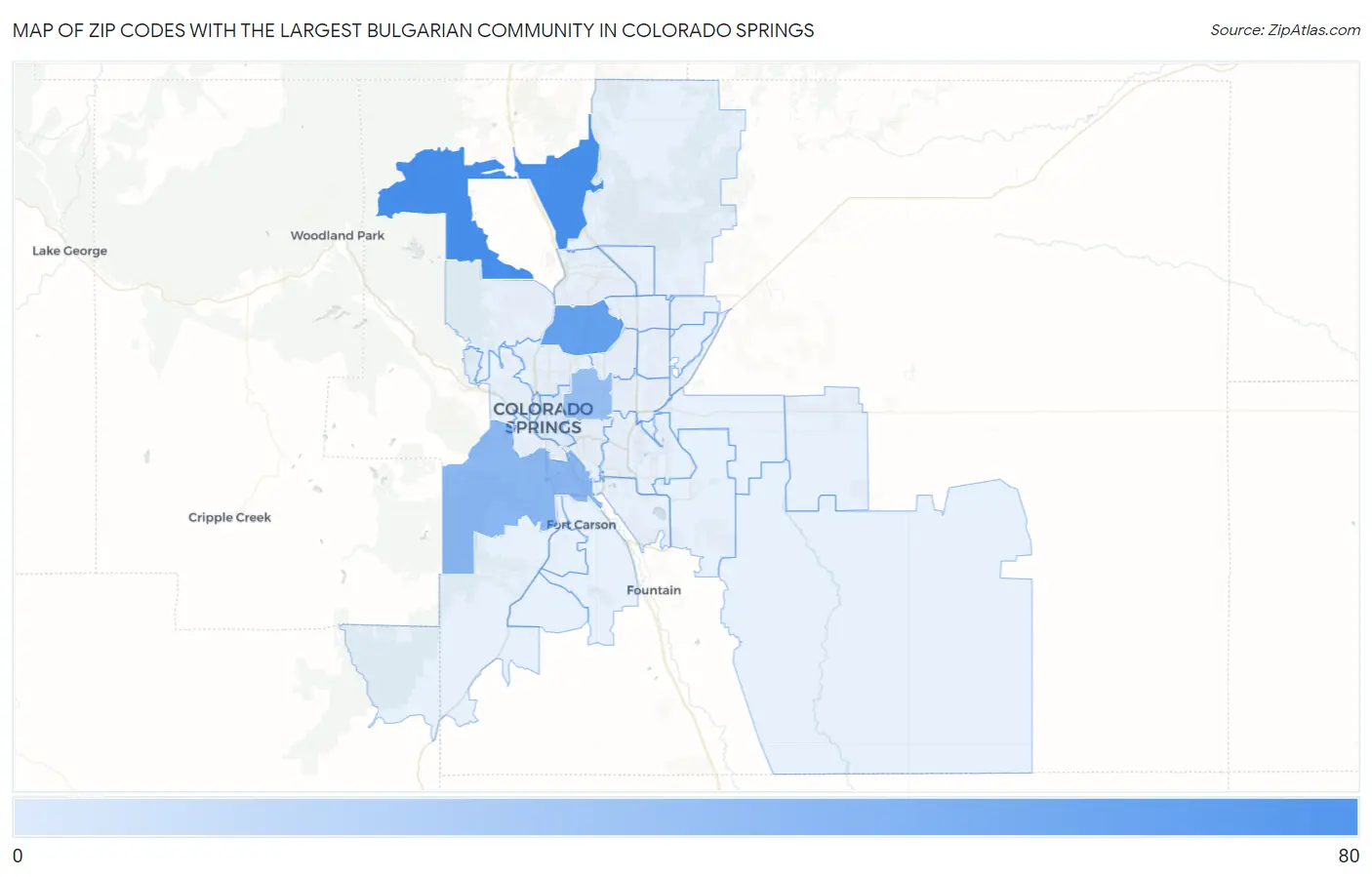 Zip Codes with the Largest Bulgarian Community in Colorado Springs Map