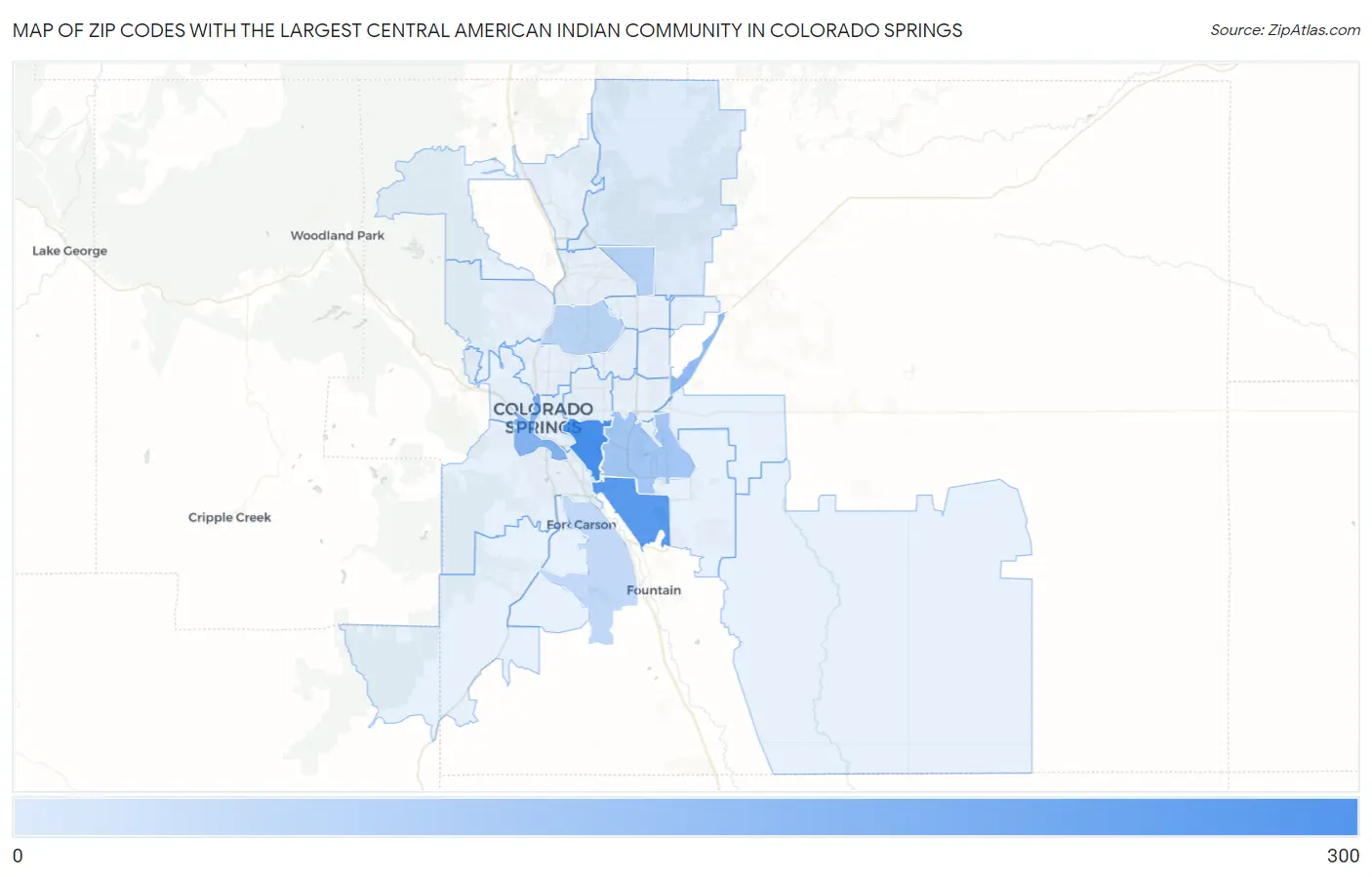 Zip Codes with the Largest Central American Indian Community in Colorado Springs Map