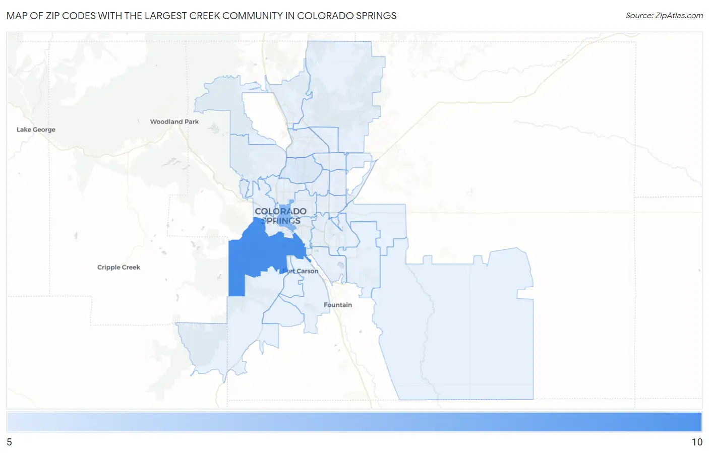 Zip Codes with the Largest Creek Community in Colorado Springs Map