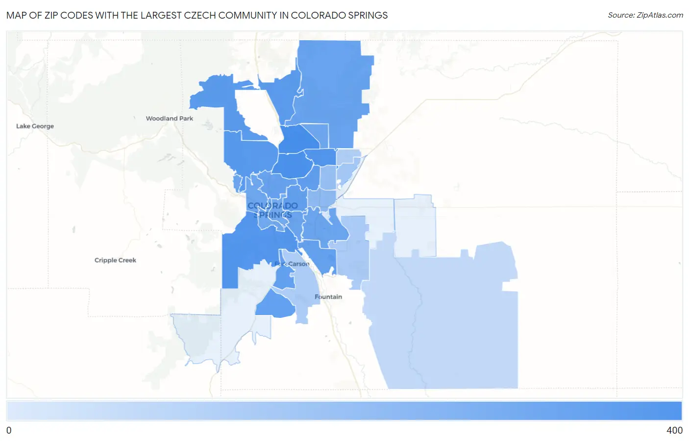 Zip Codes with the Largest Czech Community in Colorado Springs Map