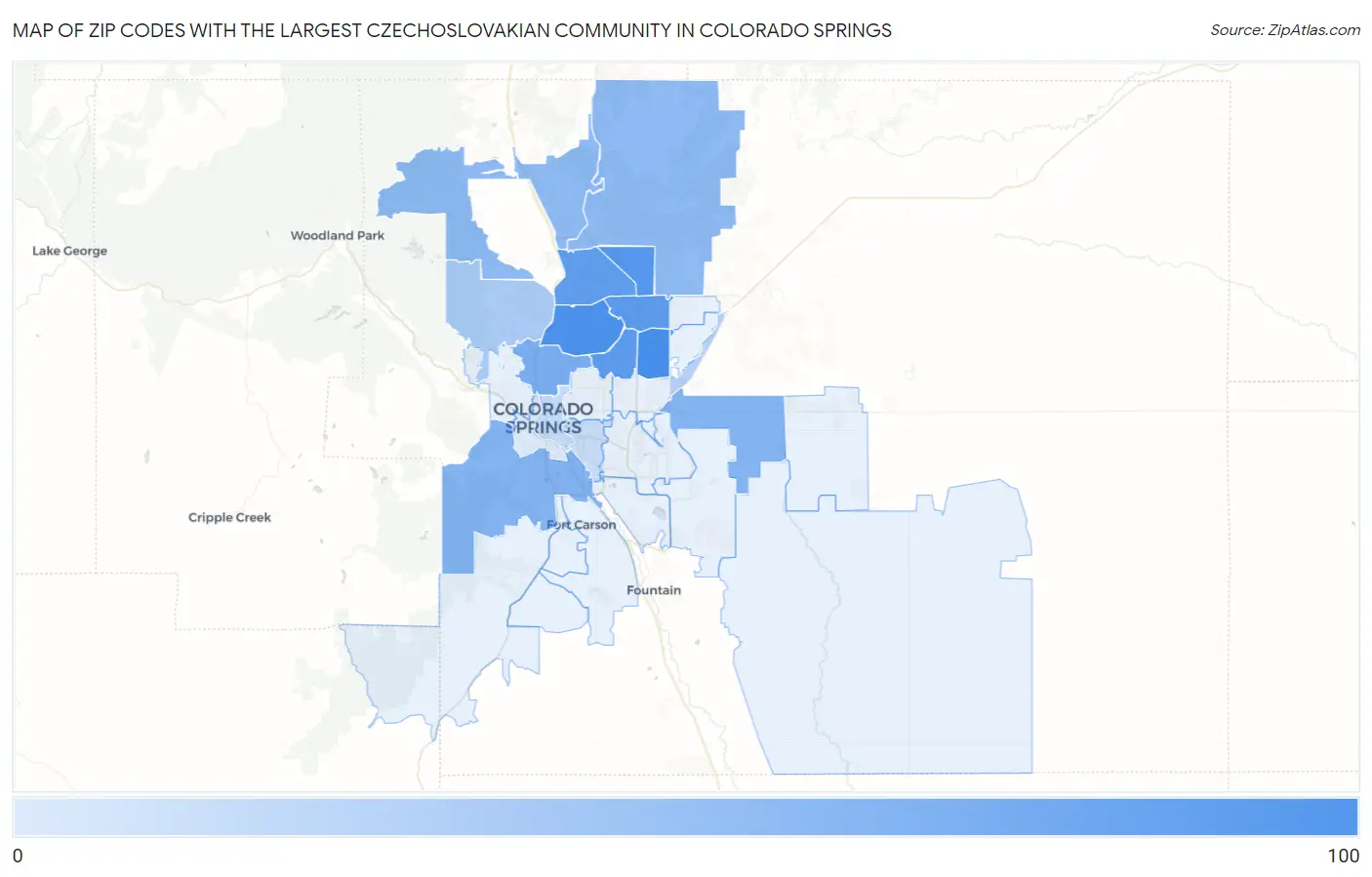 Zip Codes with the Largest Czechoslovakian Community in Colorado Springs Map