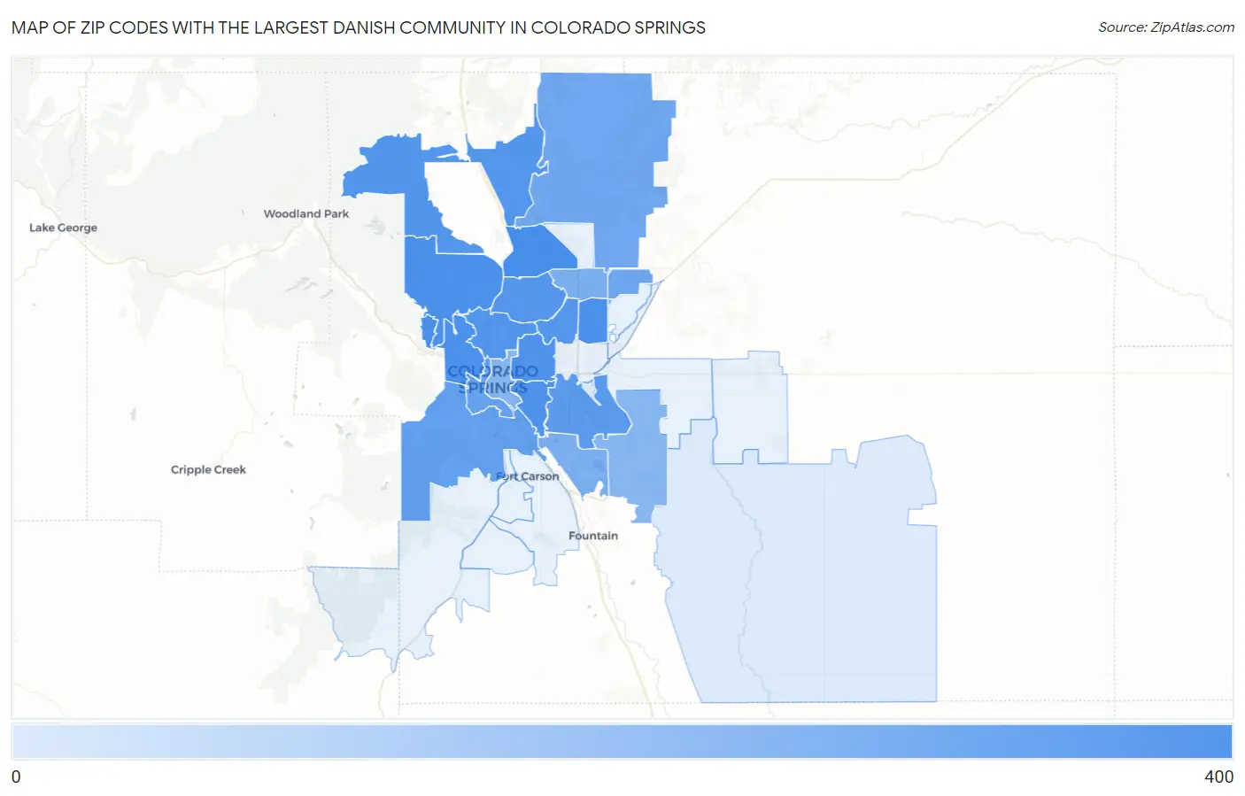 Zip Codes with the Largest Danish Community in Colorado Springs Map