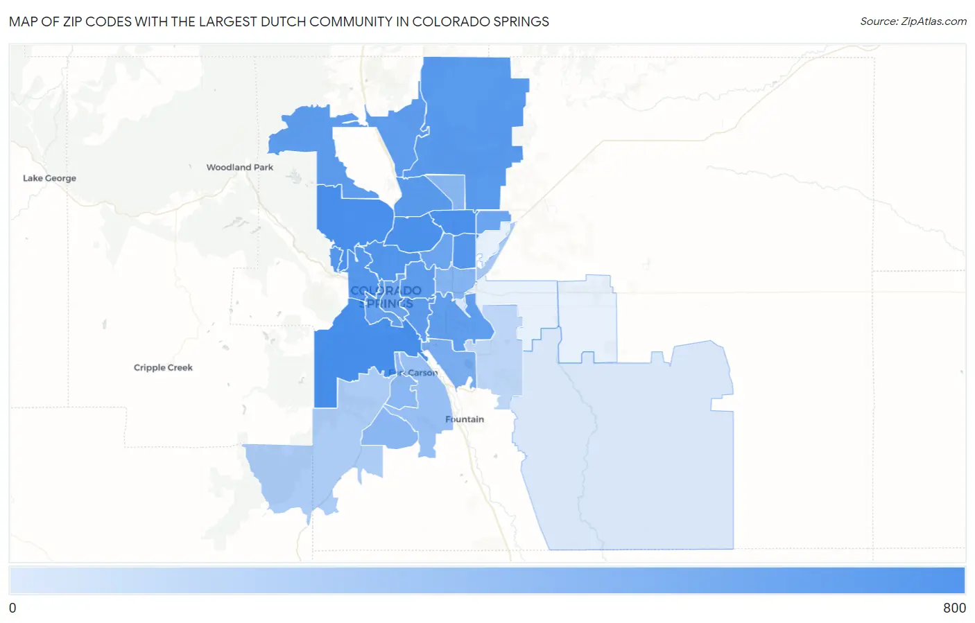 Zip Codes with the Largest Dutch Community in Colorado Springs Map