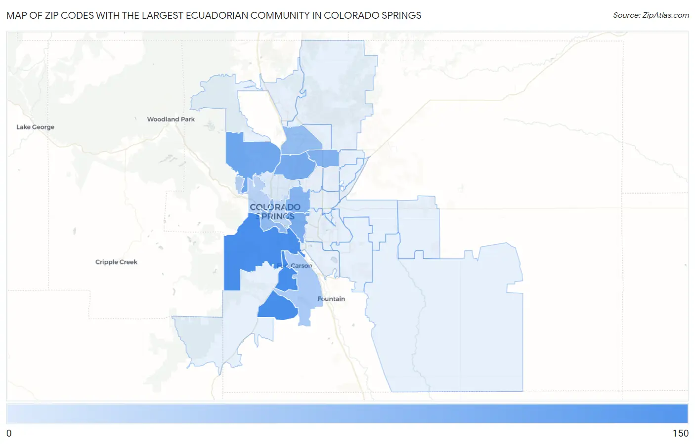 Zip Codes with the Largest Ecuadorian Community in Colorado Springs Map