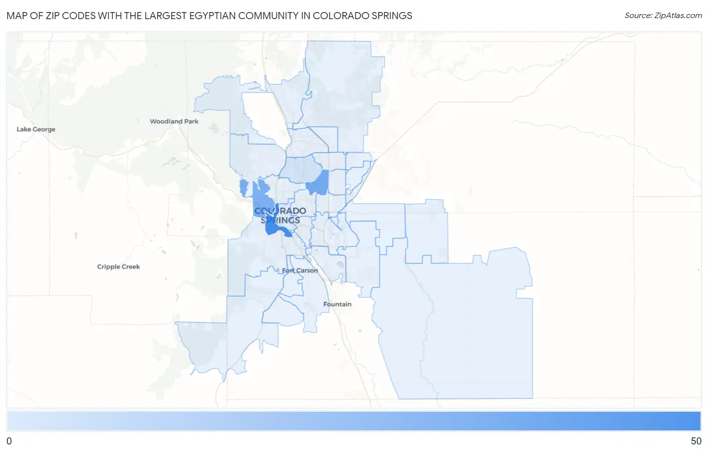 Zip Codes with the Largest Egyptian Community in Colorado Springs Map