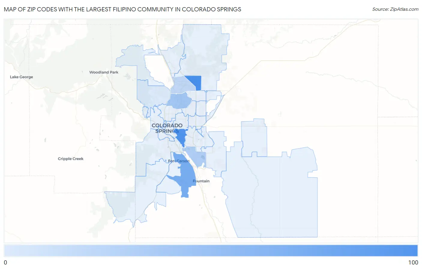 Zip Codes with the Largest Filipino Community in Colorado Springs Map