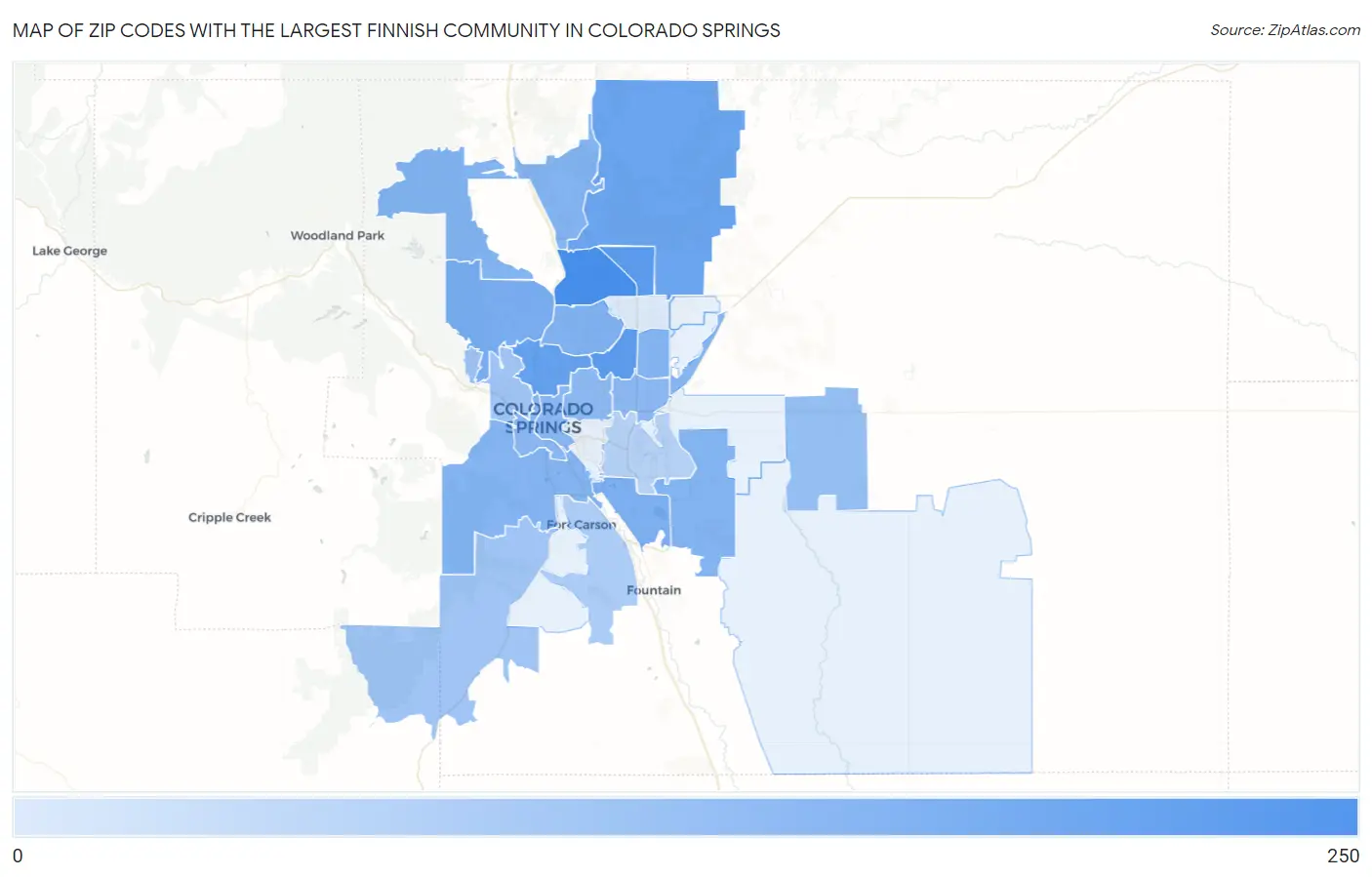 Zip Codes with the Largest Finnish Community in Colorado Springs Map