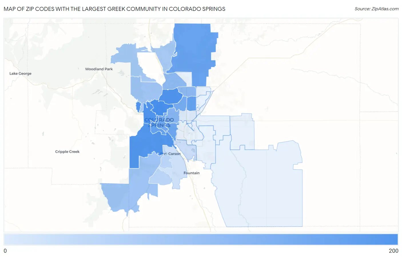 Zip Codes with the Largest Greek Community in Colorado Springs Map